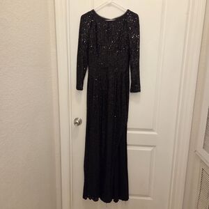 DB studio black sequin maxi dress with leg slit women's size 6 shimmer